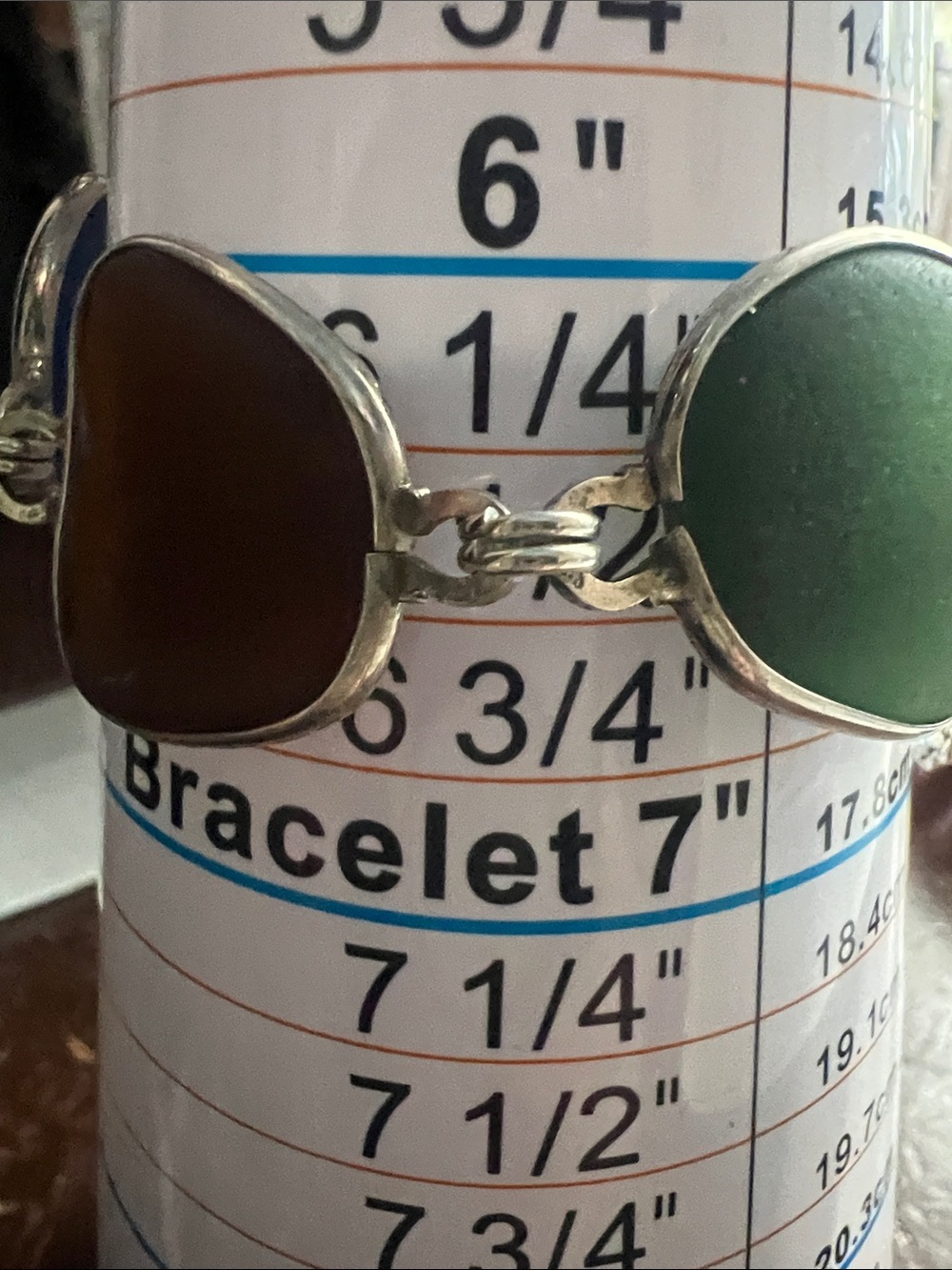 Sterling Silver Blue and Green Sea Glass Link Bracelet - Picture 8 of 9